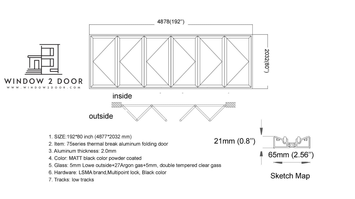 Aluminum Bifold Doors 192"W x 80"H