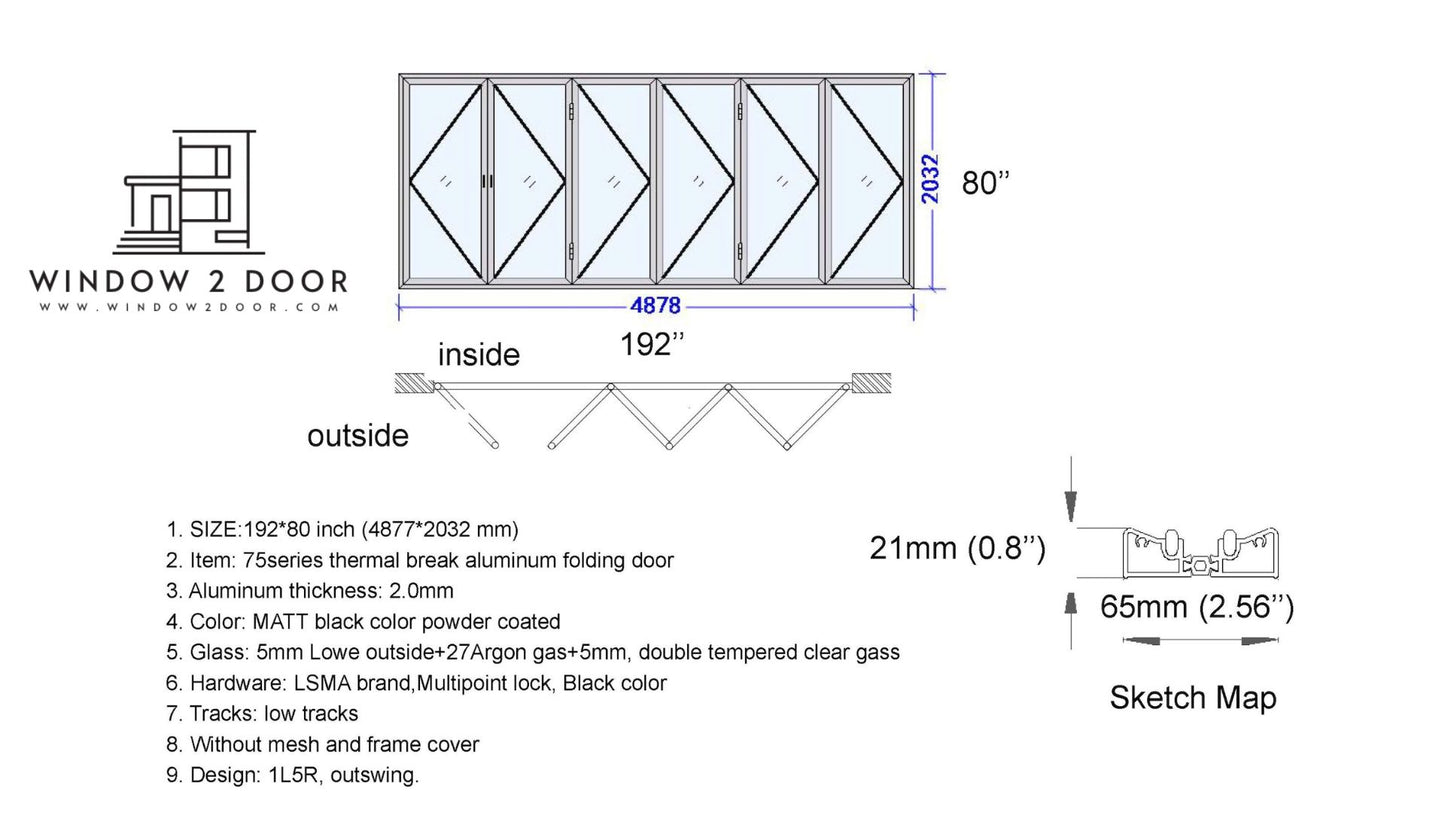 Aluminum Bifold Doors 192"W x 80"H