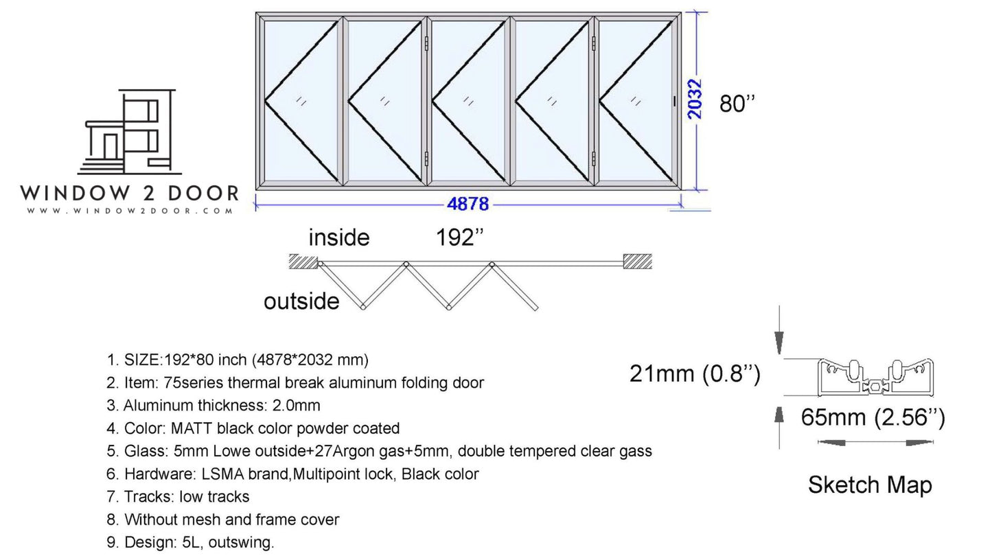 Aluminum Bifold Doors 192"W x 80"H