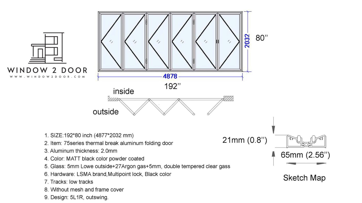 Aluminum Bifold Doors 192"W x 80"H