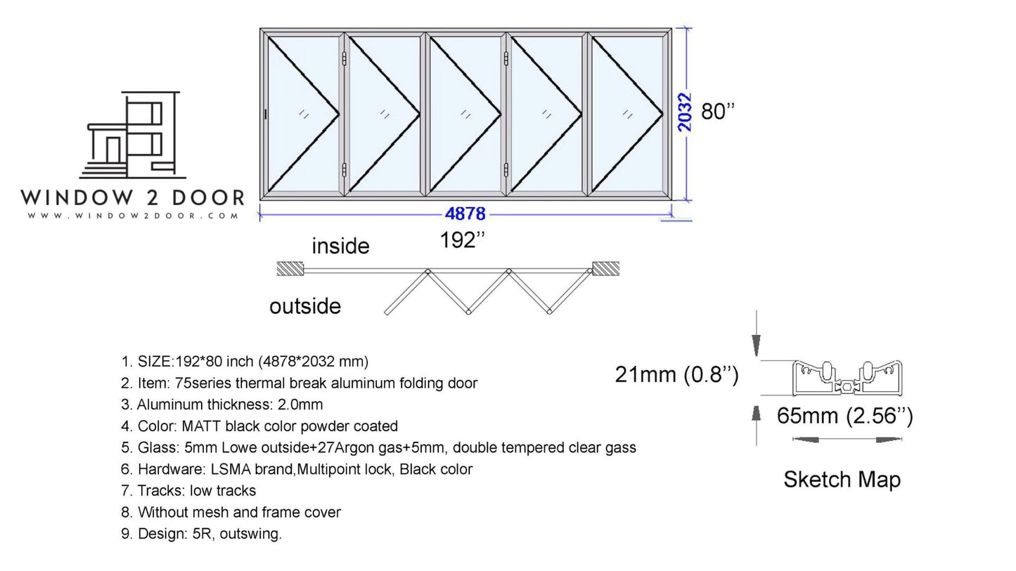 Aluminum Bifold Doors 192"W x 80"H