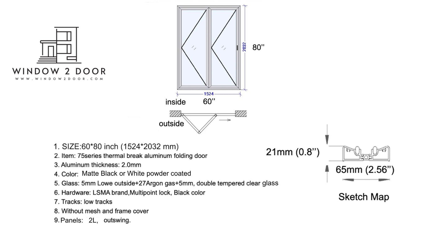 Aluminum Bifold Doors 60"W x 80"H