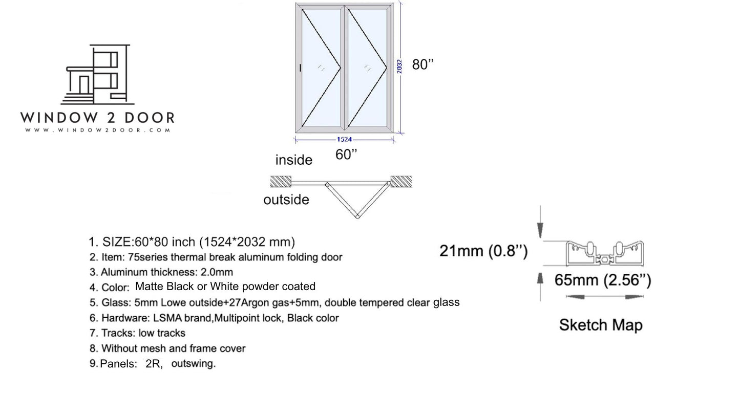 Aluminum Bifold Doors 60"W x 80"H